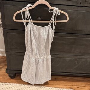 Girls Seersucker Romper with Tie Straps